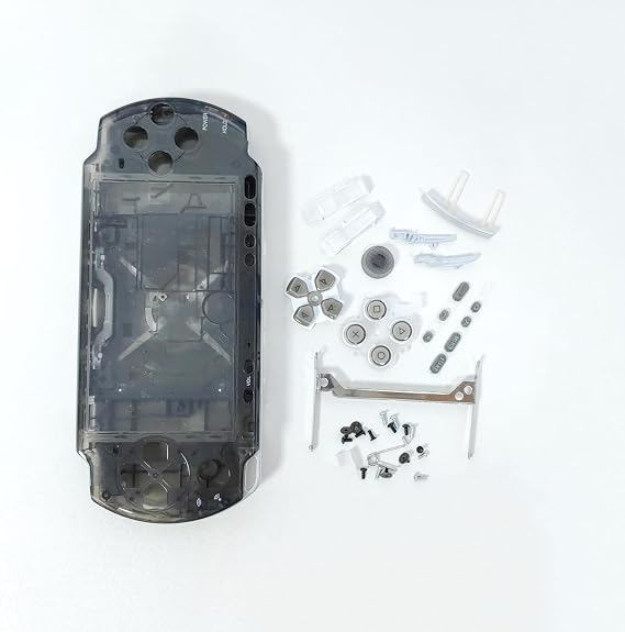 Hzxkqmil Replacement Full Housing Shell Case for Sony PSP 3000 PSP3000 Console, Front Back Cover Face Plate Button Screw Set Transparent Black