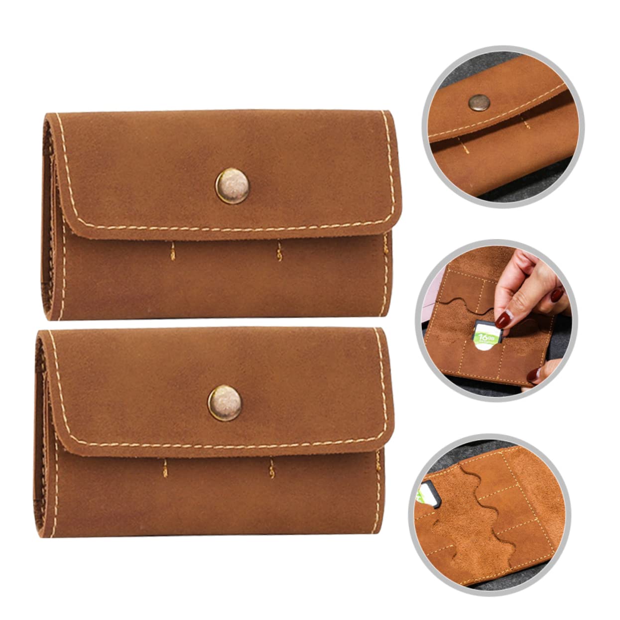 CAXUSD 2pcs Pu Retro Memory Card Holder Slots Storage Case for Cards Compatible Cameras and Smartphones Easy Open and Secure Closure Lightweight Design for Travel