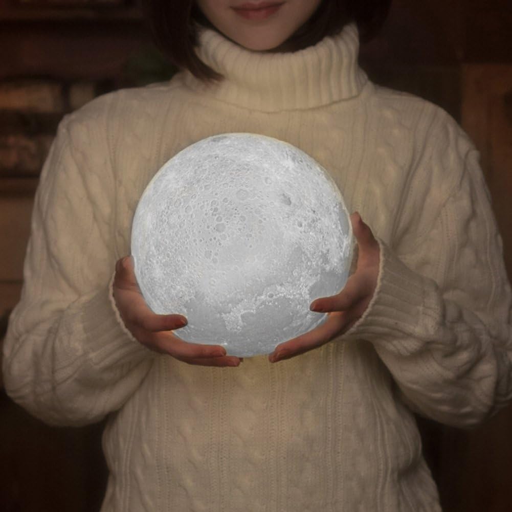 Dealbay 3D Lunar Moon Lamp Decor Art Night Light Touch Control Brigntness Adjustable Table Lamp USB Rechargeable Full Moon Light Lamp with Stand White/Warm White 15 cm/5.9 inch