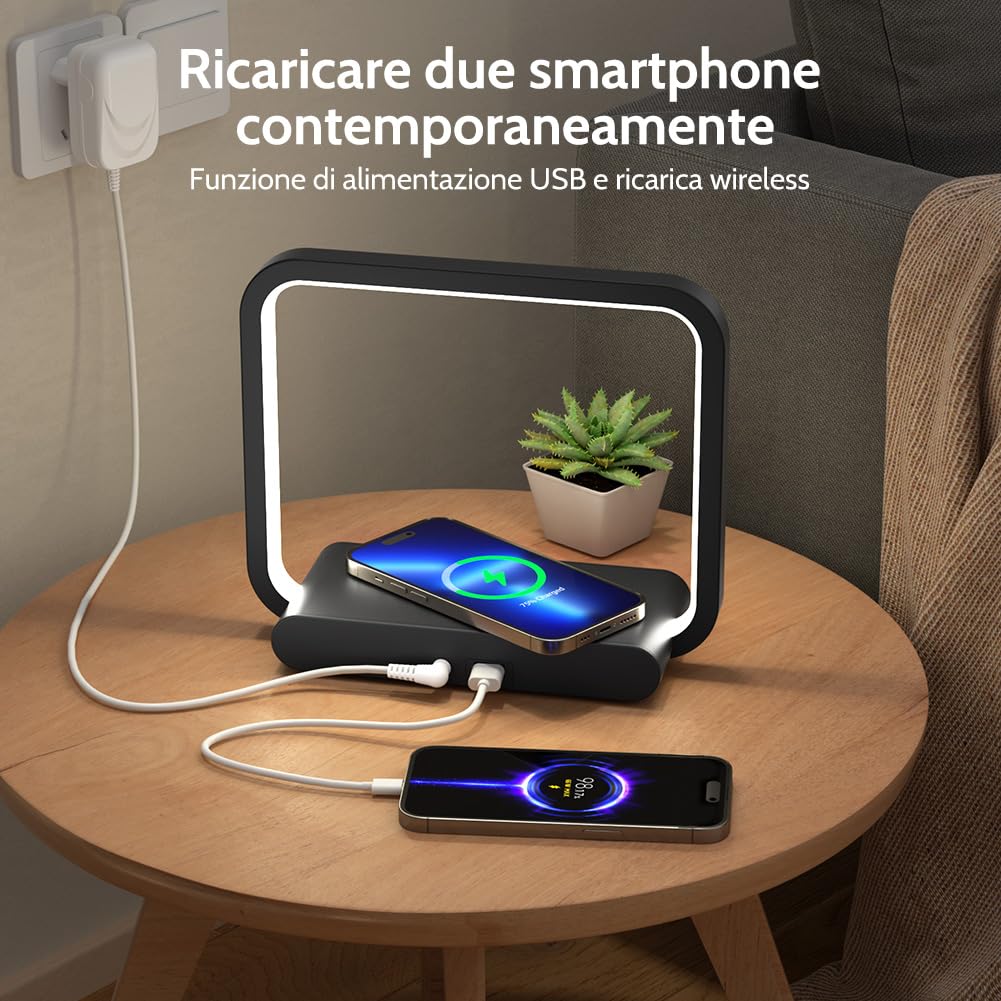 Lampada Da Comodino VOSFEEL Con Carica Wireless - 3 Livelli Luminosità, Touch Control - Foto 11