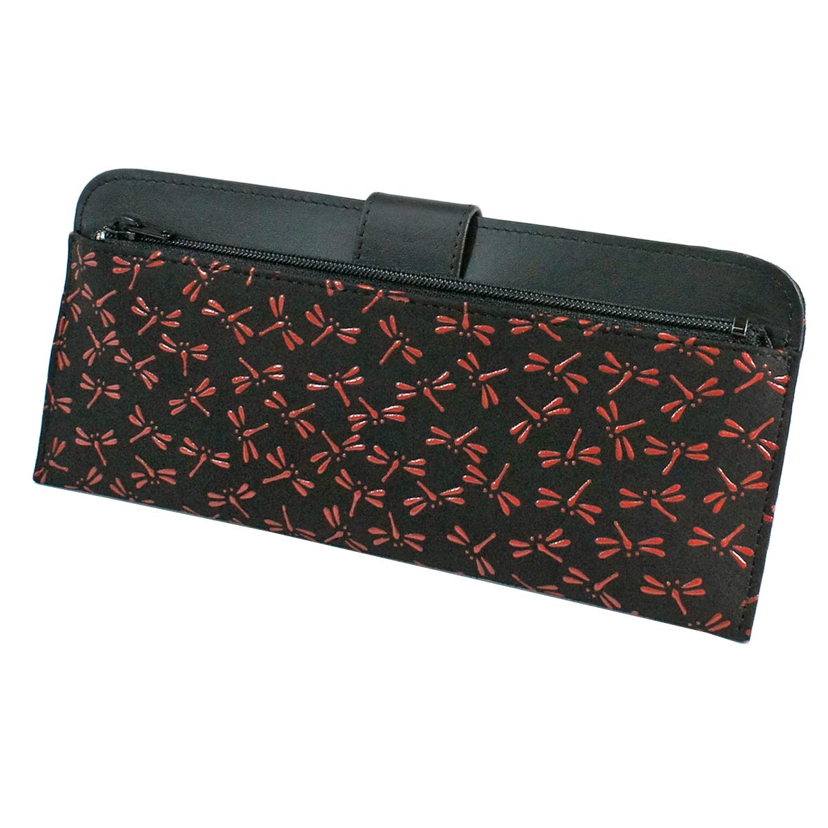 Amazon | [印傳屋] 印伝 長財布 束入L 薄い 鹿革 黒地×赤漆 とんぼ柄