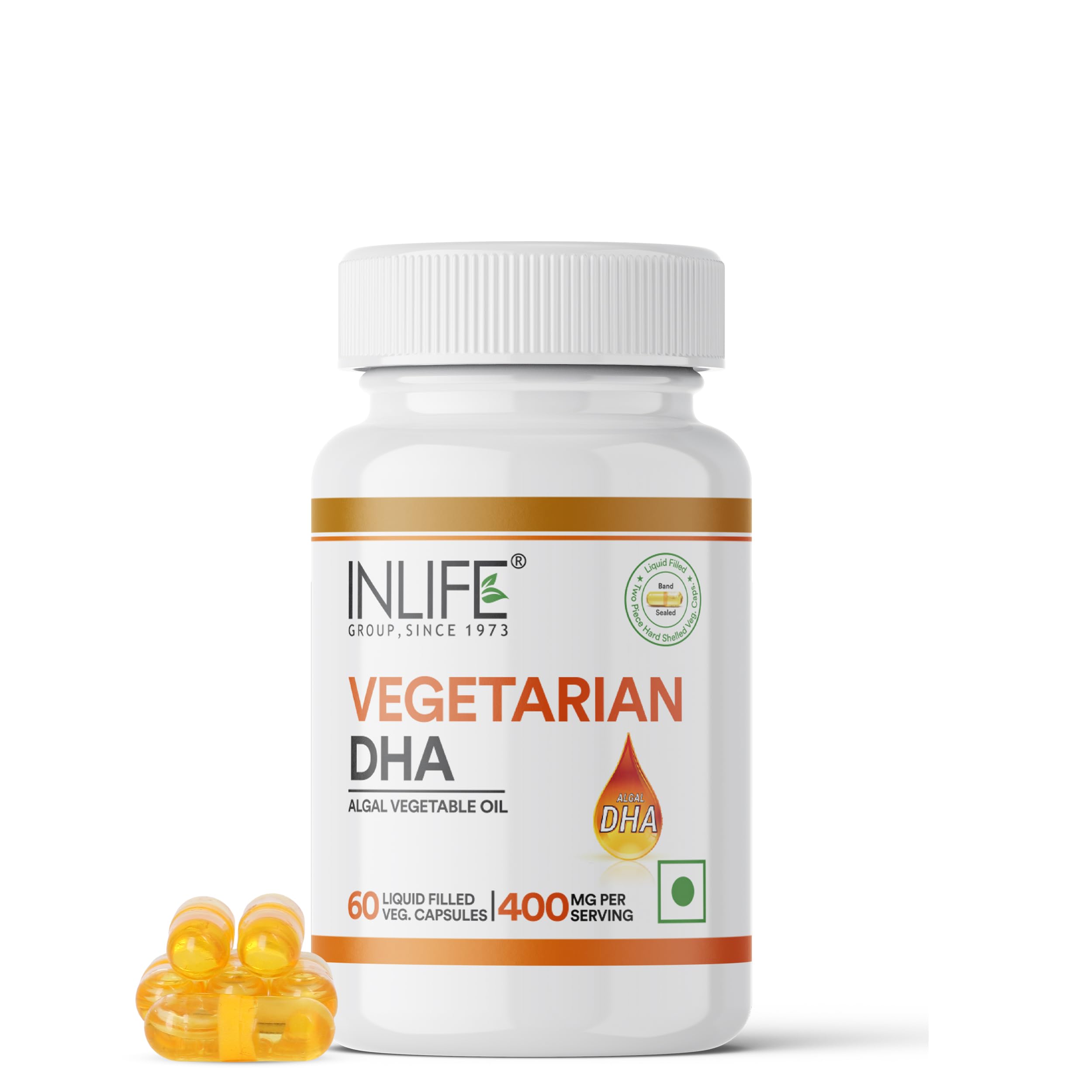 Plant Based Omega 3 Supplement | DHA 400mg from Algal Oil | Skin, Eye, Bone, Joint Health - 60 Liquid Filled Vegetarian Capsules (Pack of 1)