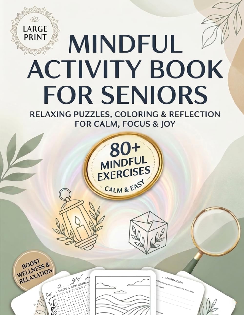 Mindful Activity Book for Seniors: Large Print: 80+ Calming Exercises with Word Search Puzzles, Coloring Pages, Gentle Mazes, Affirmations, Gratitude ... Activities for Relaxation, Focus and Joy