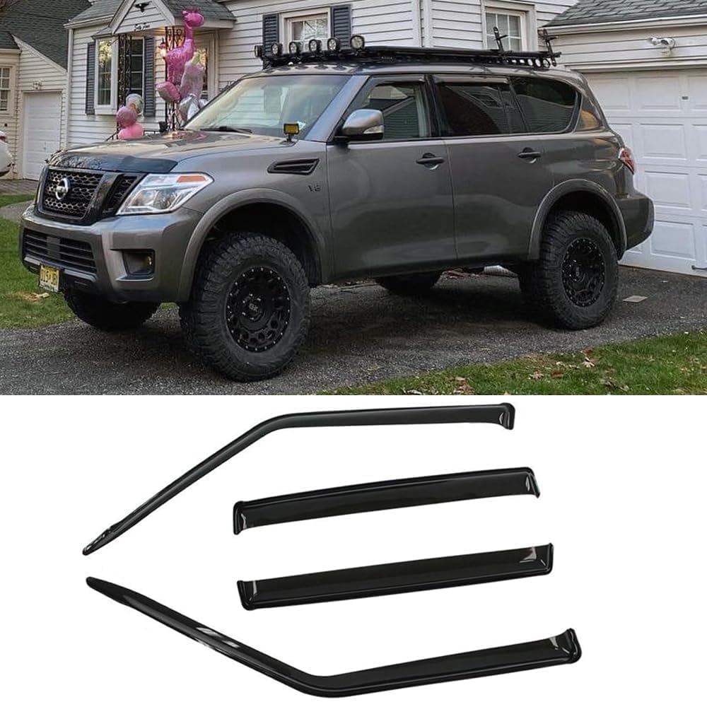 Rainproof Rainproof Side Window Wind Deflectors for 2017-2023 Nissan Armada, Tape-on Sun Rain Guard Sets,Nice Looking Window Visors for Cars,Vent Deflector for 2017-2023 Nissan Armada NI60