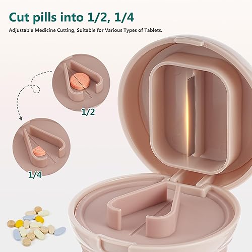 Miniatura 3 de Cortador de pastillas 4 en 1, cortadores de tabletas para pastillas pequeñas o grandes, divisor de pastillas con compartimento de almacenamiento de