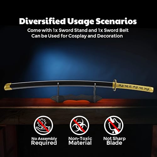 Miniatura 83 de Zisu Demon Slayer - Espada, alrededor de 41 pulgadas, pilares de Hashira y Katana protagonista para uso de cosplay, textura original de anime Negro