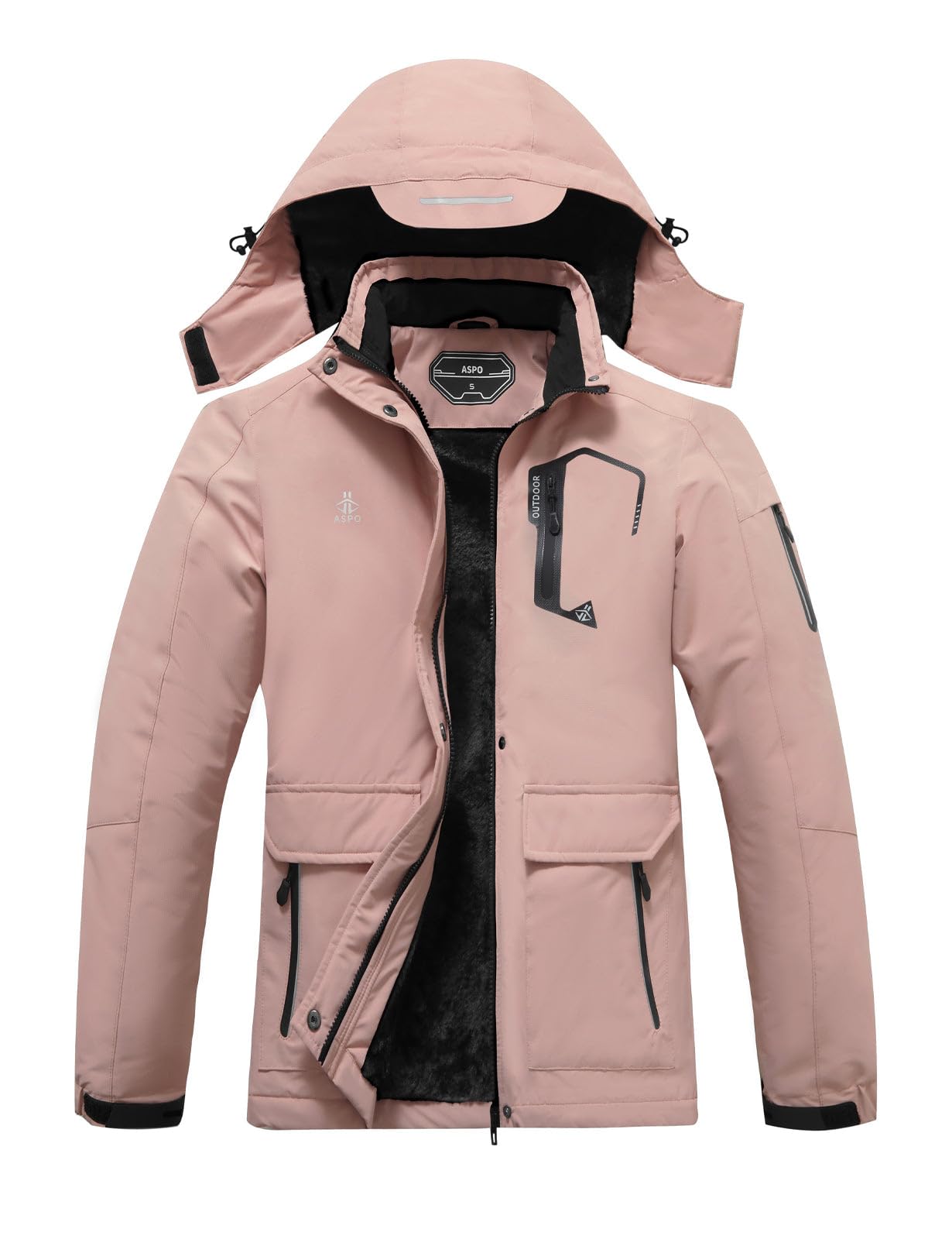 Photo 1 of ASPO Women's Waterproof Ski Jacket Warm Winter Snow Coat Hooded Snowboard Windbreaker Fleece Lined Mountain Raincoat Hiking Pink M
