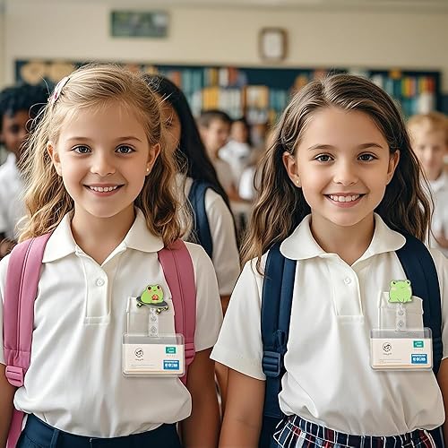 Vista 6 de Lindo carrete de insignia de rana y hongo, divertido soporte de carrete de insignia de rana y hongo, etiqueta de identificación con clip