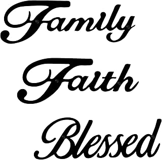Hotop 3 Pieces Family Faith Blessed Black Metal Sign Blessed Family Faith Word Sign Metal Wall Art Decor Metal Laser Cut W...
