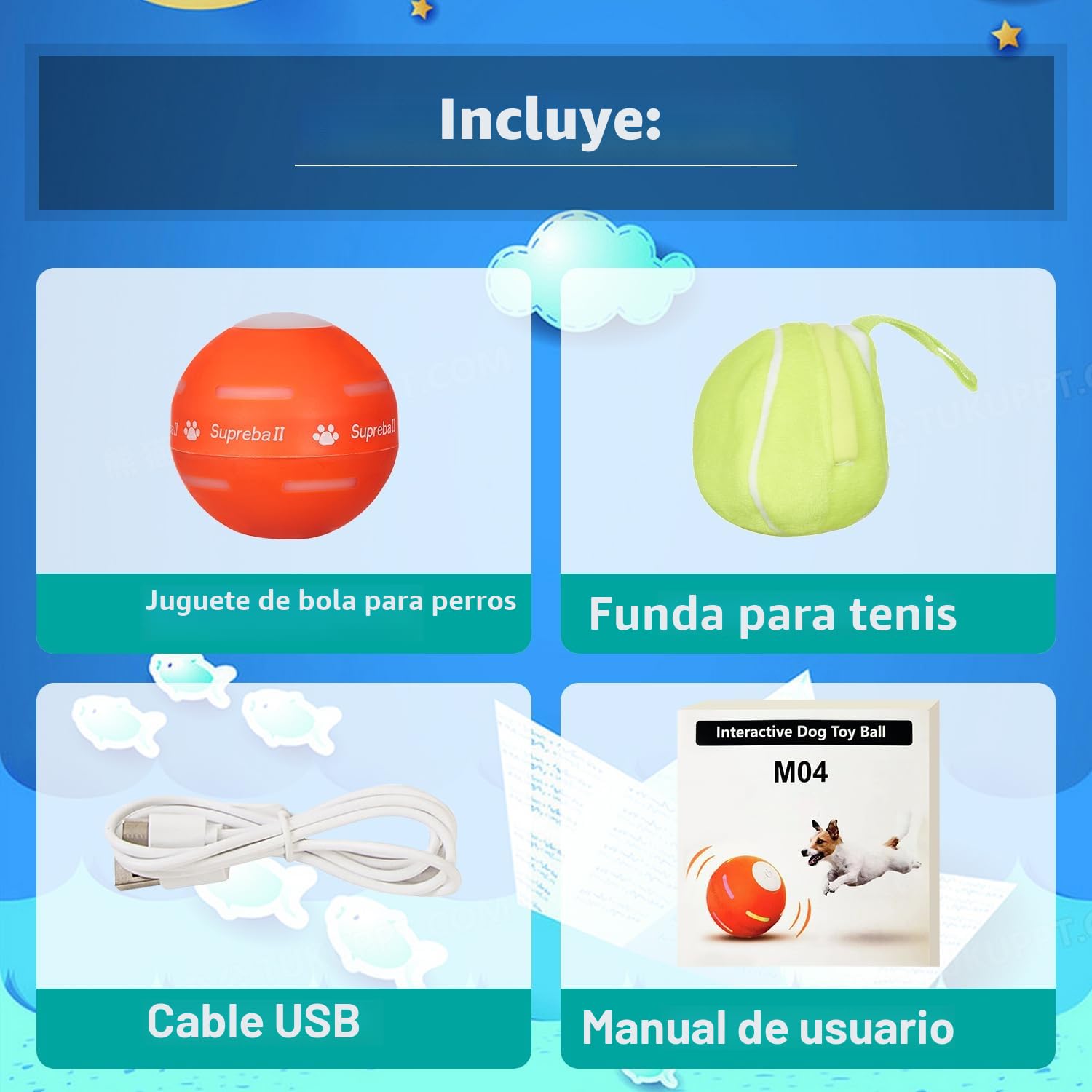 Petiepaw Juguete de pelota interactivo para perros, pelota rodante automática duradera para cachorros/perros pequeños/medianos, recargable por USB (naranja)