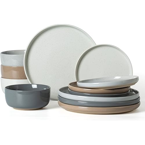 Famiware Milkyway Plates and Bowls Set, 12 Pieces Dinnerware Sets, Dishes Set for 4, Multi-color