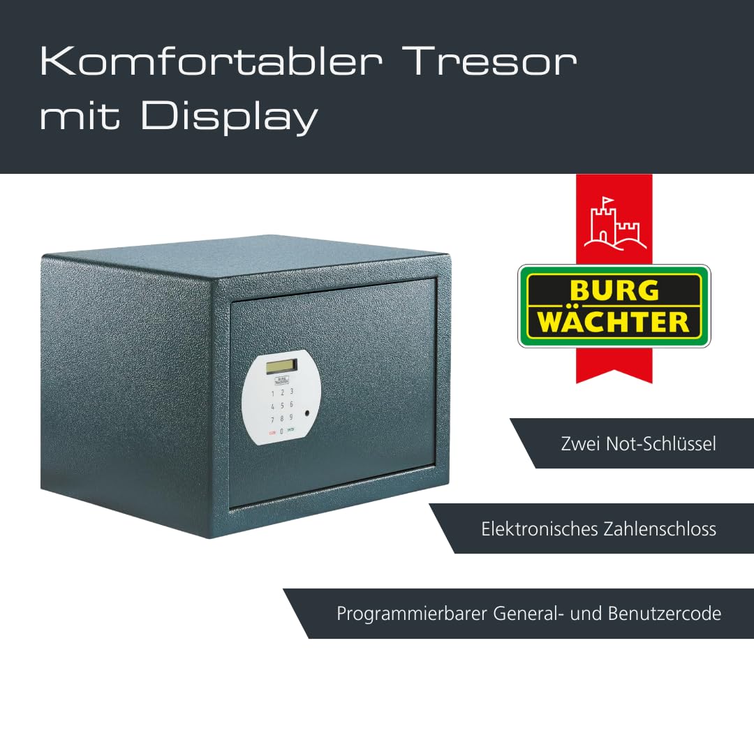 BURG-WÄCHTER Möbeltresor mit elektronischem Zahlenschloss, Inkl. Fachboden Zur Wand- und Bodenbefestigung, 40,3 l, 19,2 kg, Pure-Safe PS 130 E, anthrazit
