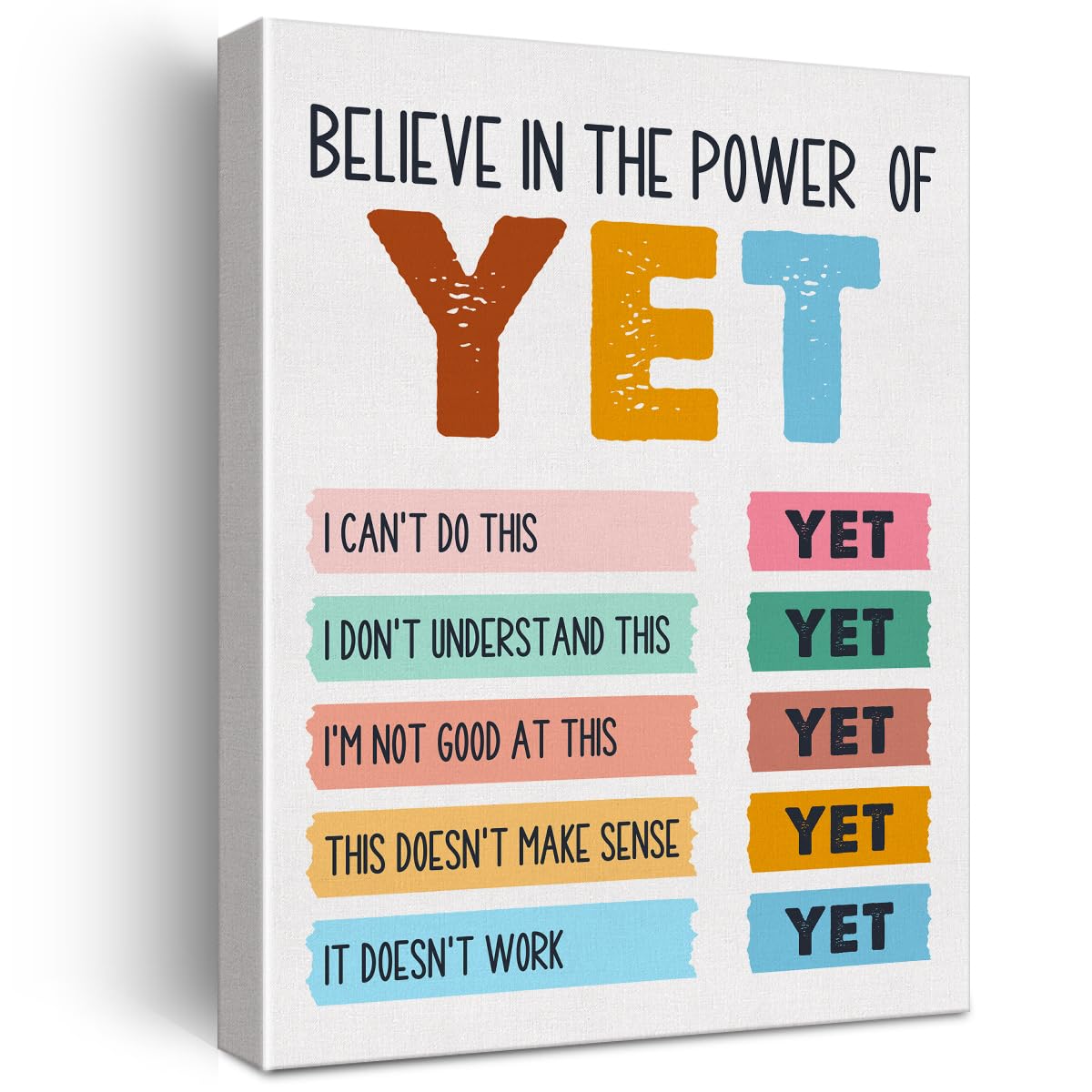 Mental Health Wall Art Canvas Painting Growth Mindset Print Framed I Believe in the Power of Yet Canvas Sign for Therapy Office Counselor Office Decor
