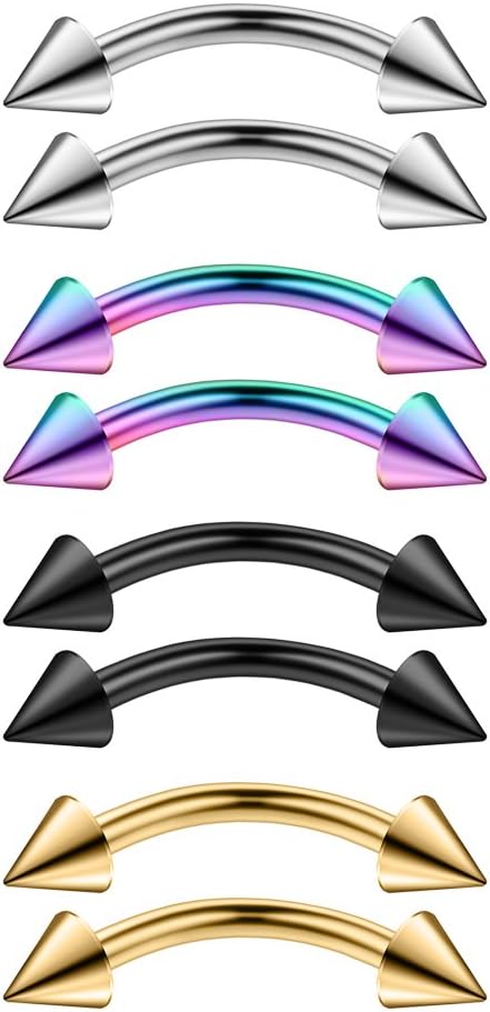 Ruifan 8PCS Assorted Colors Stainless Steel Body Jewelry Ball Eyebrow Ear Navel Belly Lip Piercing Bar Ring 16G 8mm