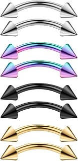 Ruifan 8PCS Assorted Colors Stainless Steel Body Jewelry Ball Eyebrow Ear Navel Belly Lip Piercing Bar Ring 16G 8mm