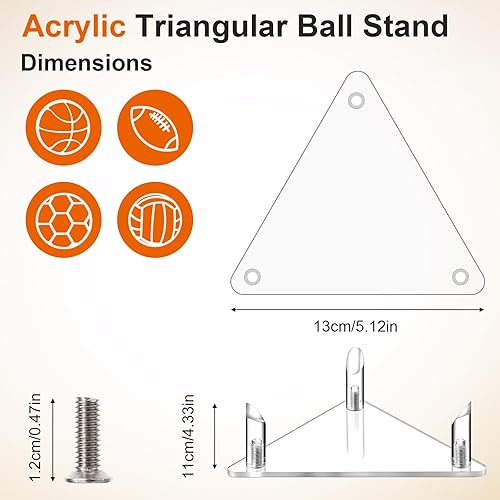 Miniatura 3 de 3 Pack Acrylic Football Stand, Clear Triangle Basketball Display Stand, Transparent Sports Ball Storage Display Rack for Basketball Football