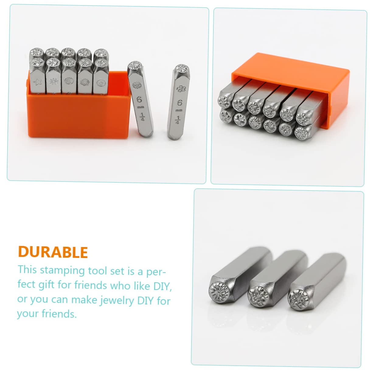 Tampon à Sculpter le Cuir Fleur en Acier, Lot de 12 Set de Set de Pièces