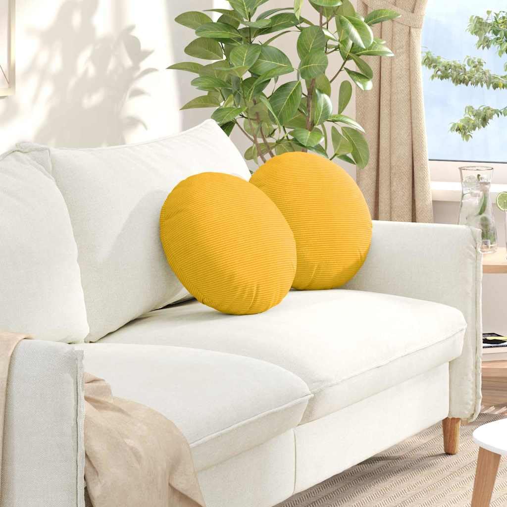 Juego de 2 cojines redondos de 40 cm de diámetro de pana - modernos cojines para silla de comedor y salón - Cómodos cojines de suelo con funda extraíble y cremallera, color amarillo claro