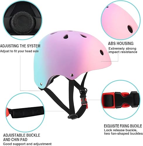 Miniatura 15 de Casco de bicicleta ajustable con gradiente de color para niños, cascos para niños pequeños para niños de 3 a 14 años, niñas, niños, jóvenes,