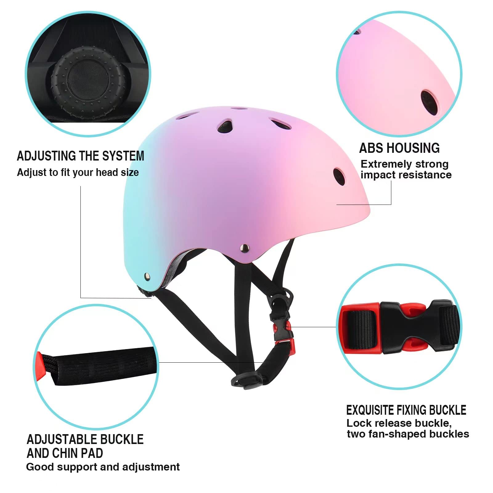 Casco para niños, casco de patineta de color degradado para niños de 3-5-8-14 años para niños y niñas, casco de bicicleta para ciclismo, scooter, patinaje, bicicleta, patinaje 4