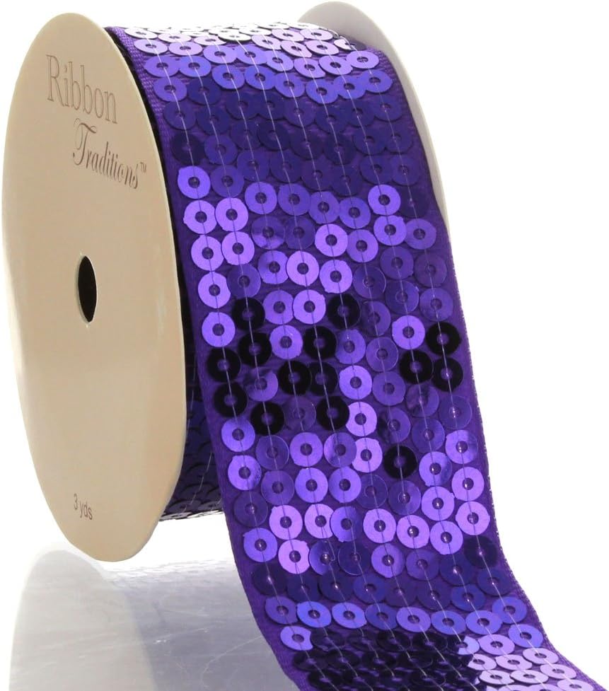 1.5" Purple Sequin Grosgrain Ribbon 25 yard