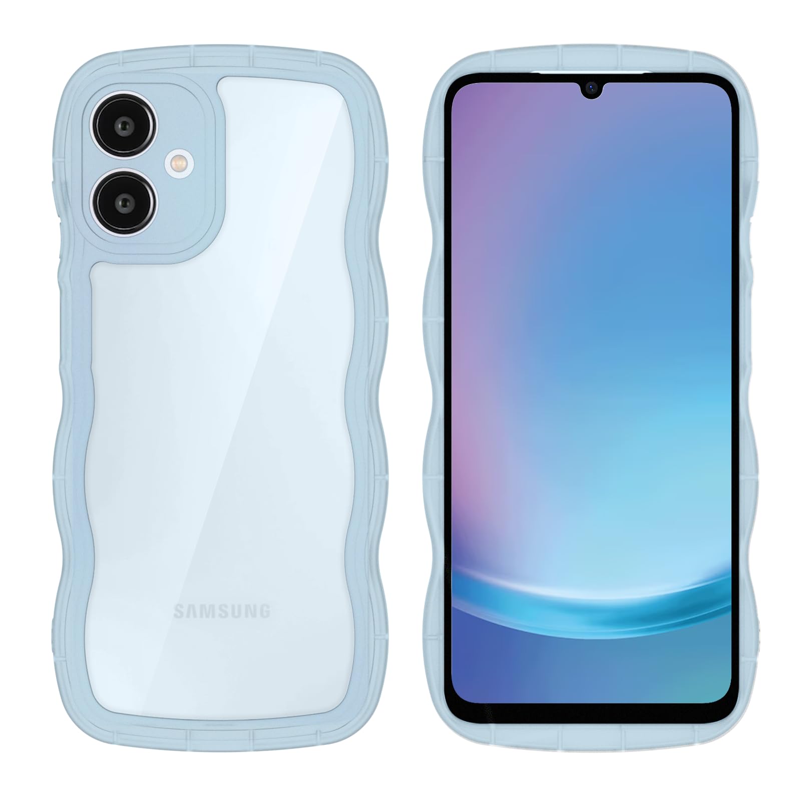 【Newnugds】Galaxy A25 5G SC-53F SCG33 ケース 韓国 おしゃれ シンプル 波状エッジ ギャラクシーa25 ソフト TPU うねうね 半透明 創意 超軽量 薄型 スマホケース 黄ばみなし 指紋防止 擦り傷防止 全面保護 衝撃吸収 ワイヤレス充電対応 ストラップホール付き-ブルー