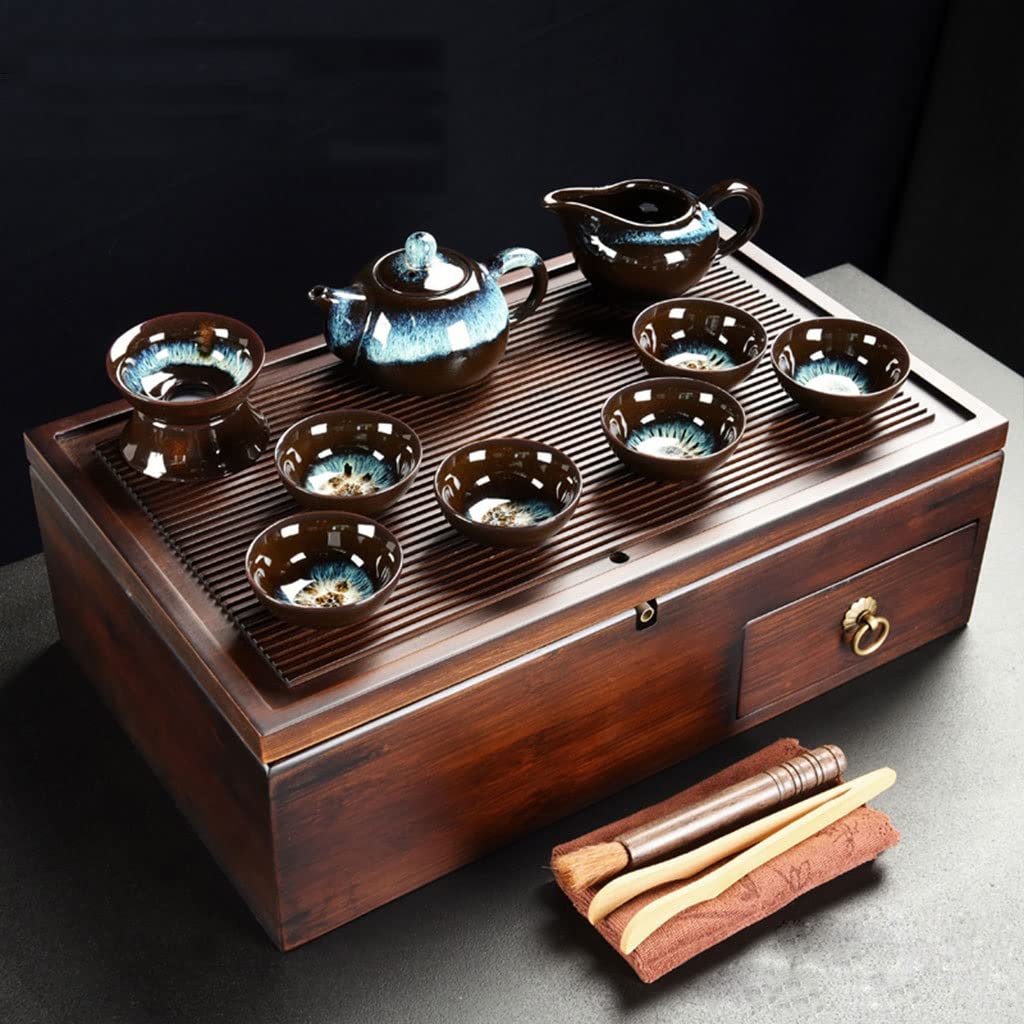 DFGHNBVC Chinese Tea Pot Cup Set With Tea Tray - Ceramic Tea Set Porcelain Teapot, Gift For Business Hotel,Chinese Gongfu Tea Table Serving,C