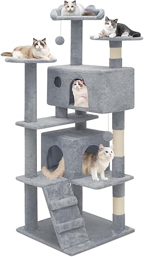 MoNiBloom Árbol para gatos, torre de árbol para gatos de 54 pulgadas con condominio de 2 gatos, torre para gatos con poste rascador, torre de