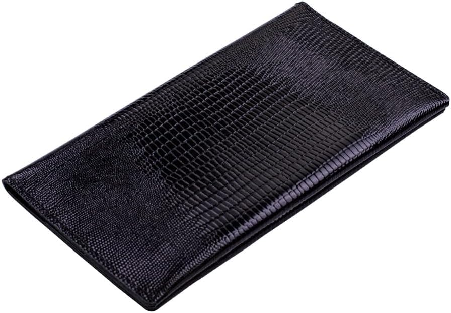 Genuine leather banknote wallet Travel black lizard (leather, durable stitching, folds in half, holds 4 cards, coin pocket, flat banknote compartment)