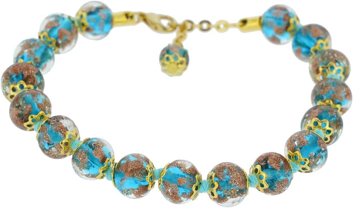 Venice Murano Glass Bracelet Aqua Blue Teal Handmade with Italian Sparkling Sommerso Beads. Made in Venice, Italy. Blown - Murano Glass Bracelets for Women - Image 2