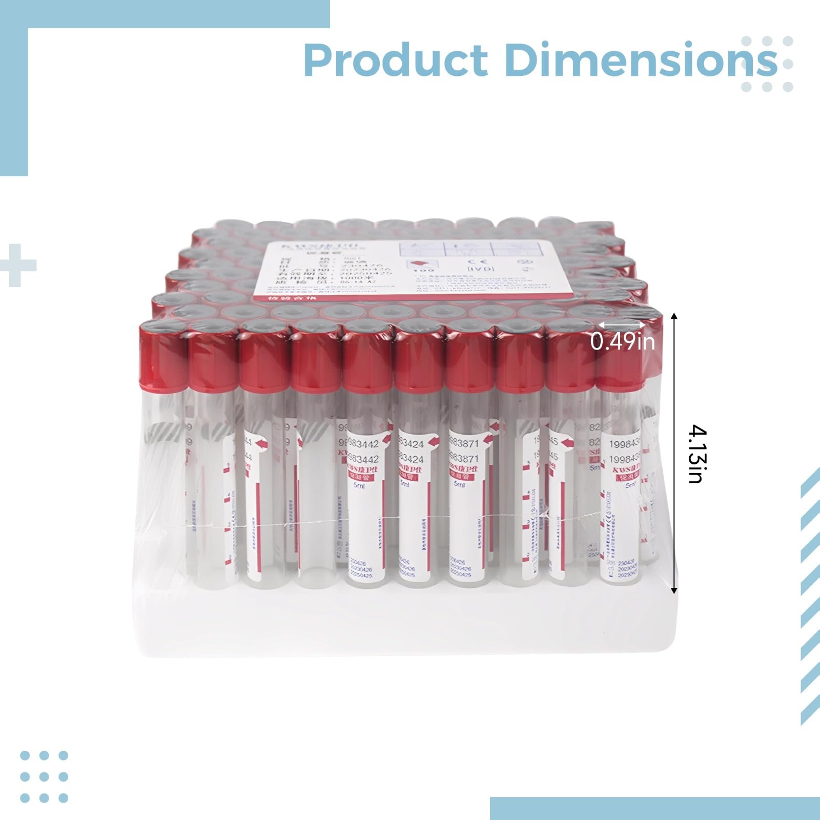 Probówki do pobierania krwi 5 ml, próżniowy aktywator skrzepów szklanych, sterylne jednorazowe, 100 szt. do użytku weterynaryjnego, 1,3 x 10,5 cm, podciśnienie