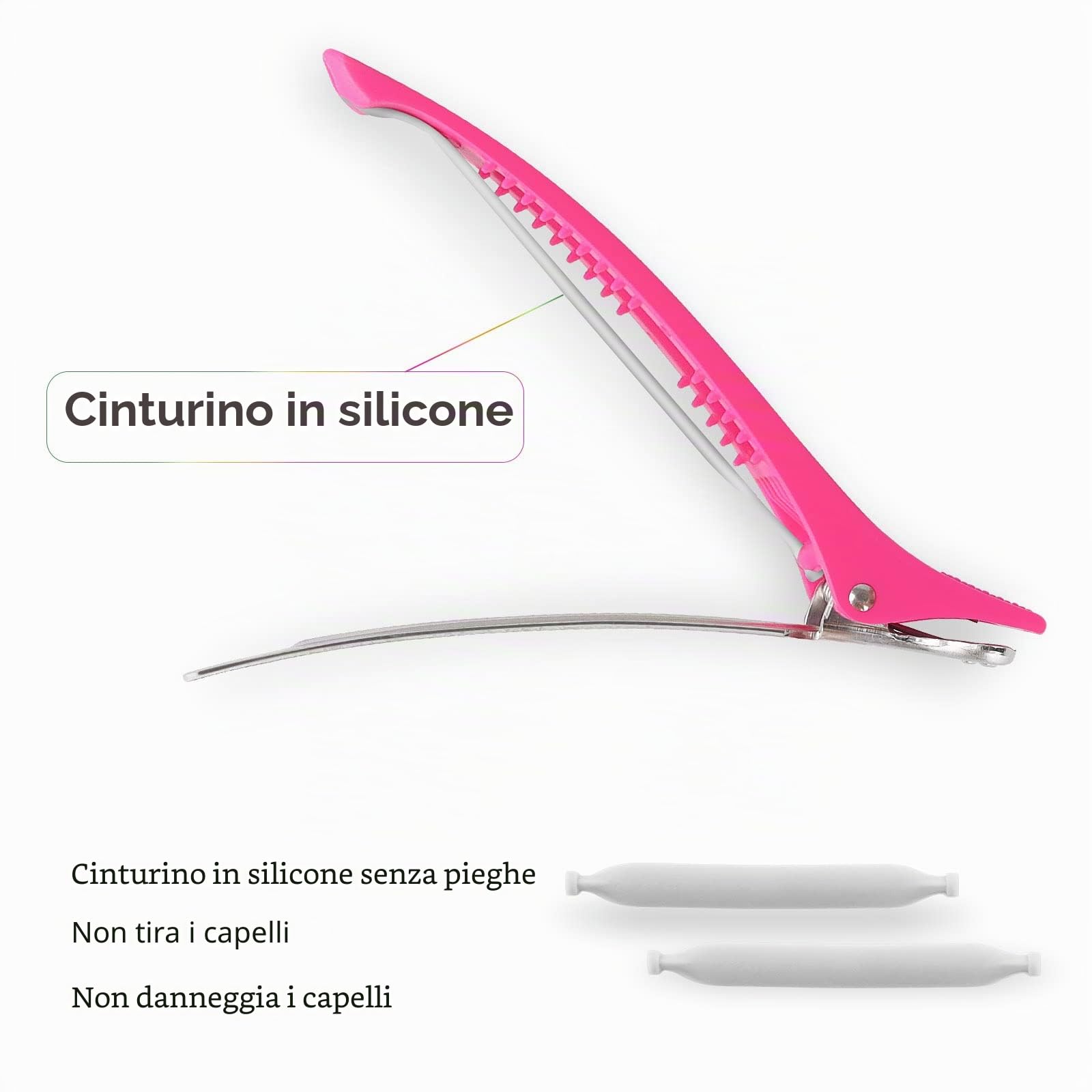 AIMIKE 12 Pezzi Fermagli per Capelli Professionali con Becco D'anatra e Fascia Silicone per Styling, Parrucchieri - Neon