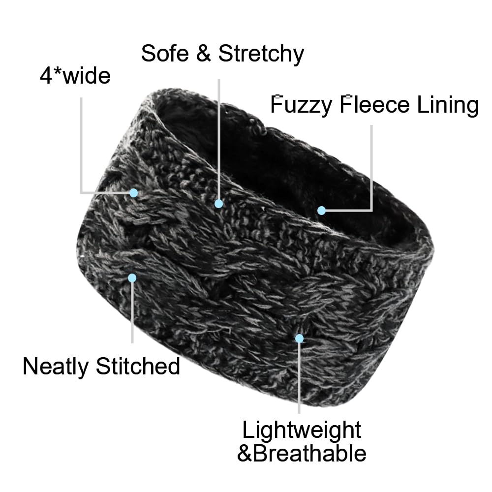 Winter Headbands for Women 4 Pack, Ear Warmer Headband Thick Headbands for Women Knit Fleece Headband Ear Covers for Cold Weather Warm and Cozy Valentine's Day Gifts - Image 3