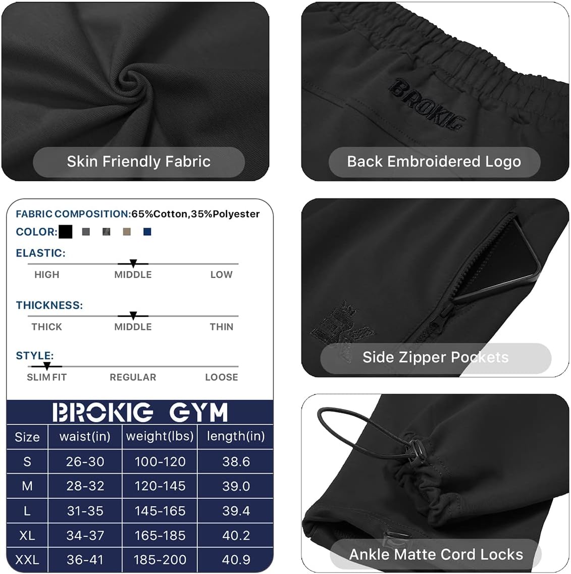 BROKIG Mens Workout Joggers Ankle Cords Gym Running Pants Athletic Sweatpants for Men with Zipper Pockets - Image 6