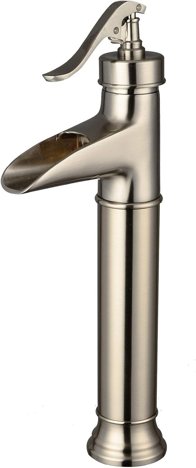 Wovier Waterfall Brushed Nickel Bathroom Sink Faucet,Single Handle