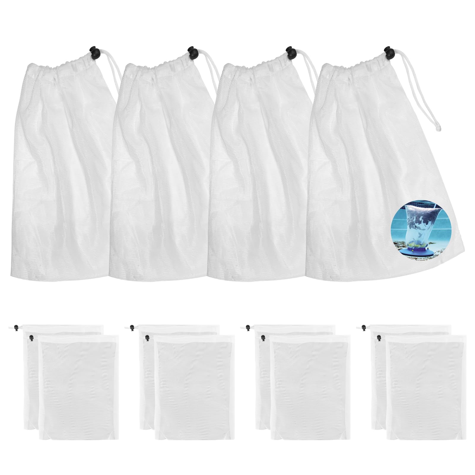 Filtro para aspiradoras de Piscina, Bolsas de Repuesto, Bolsas de Recogida Reutilizables con cordón, Limpieza eficiente de la Piscina contra Las Hojas, Ideal para la Limpieza del jardín (12)