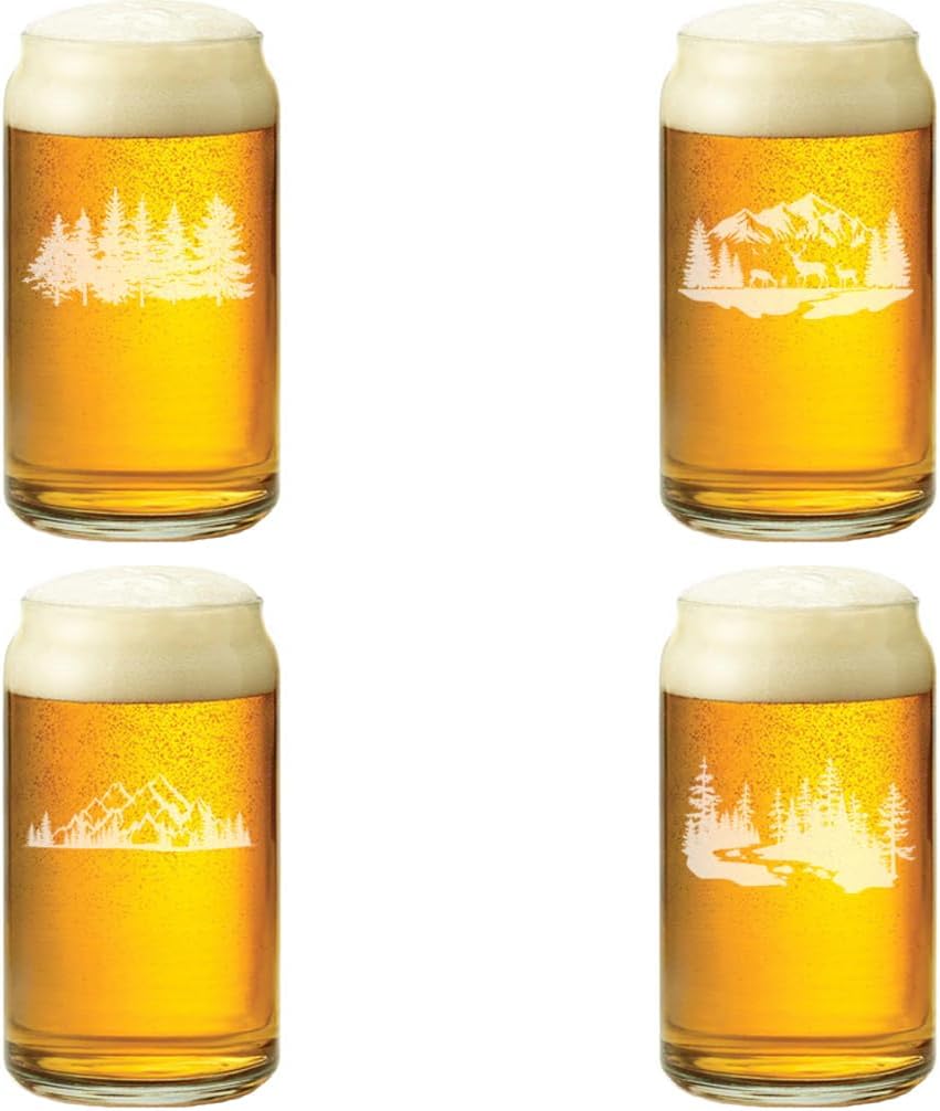 MIP 16 oz Beer Can Glass Gift Set of 4 Outdoors Forest Collection
