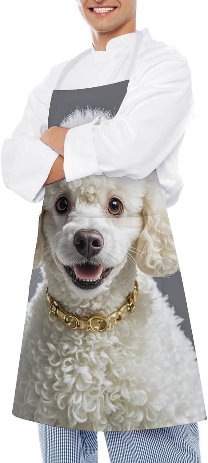French Poodle Apron for Cooking Kitchen Chef Aprons with Pockets Unisex Professional Adjustable Bib Aprons Restaurant Waterdrop Resistant Apron for Men Women Waiter