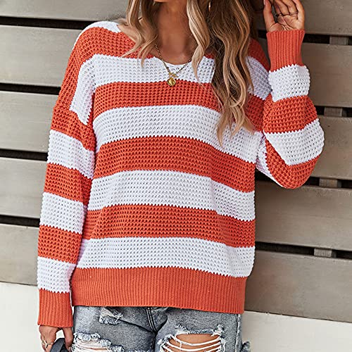 Briskorry Dames strepen lange mouwen gebreide trui ronde hals elegante trui losse tops shirt oversized ontspannen top stretch blouse gebreid mode hipster sweatshirt - Image 3