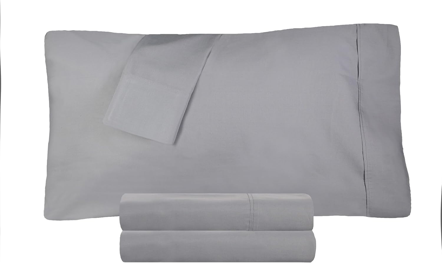 Superior 300 Thread Count Cotton Percale Sheet Set, Silky-Soft, Cooling Sheets, Breathable Basics, 1 Elastic Deep Pocket Fitted Sheet, 1 Flat Sheet, 2 Pillowcases, California King, Smoked Pearl