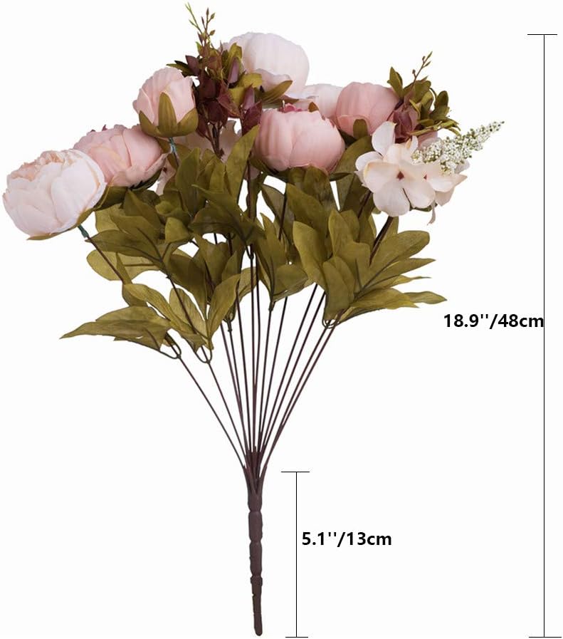 Fule 2 Pack Large Artificial Peony Silk Flower Bouquets Arrangement Wedding Centerpieces (Light Pink)