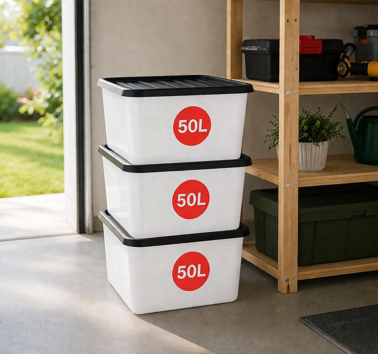 Marco Paul 3 Pack 50L Storage Boxes with Lids Clear Plastic Storage Containers Stackable Storage Bins Home Storage Organiser for Clothes Toys Kitchen Garage Moving Office Bedroom