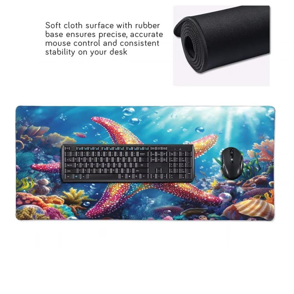 Alfombrilla Raton XXL 1000 x 500 x 3 mm, Mouse Pad Grande Gaming, Alfombrilla de Raton Estrella de Mar Mousepad Lavable Impermeable y Antideslizante para Juegos Y Oficina (Vida Marina) -MP1585