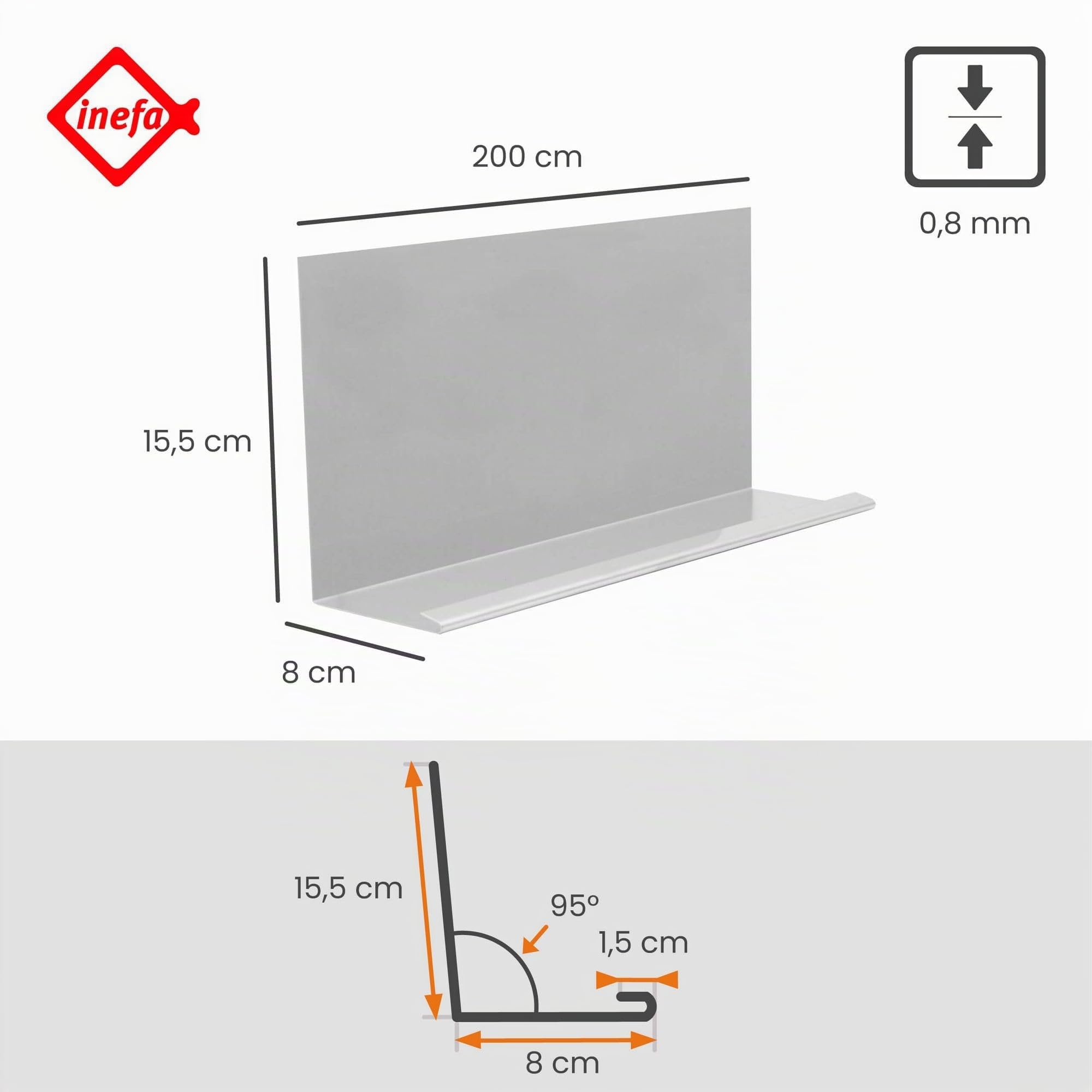 INEFA Techo de chapa angular de aluminio 200cm para drenaje, protección de bordes