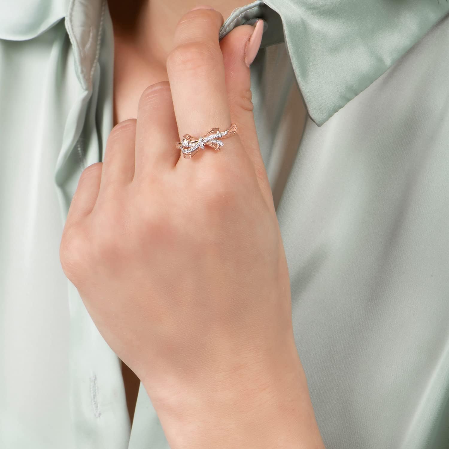 Jewelili Enchanted Disney Fine Jewelry 10K Rose Gold 1/10 CTTW Diamond Snow White Ring