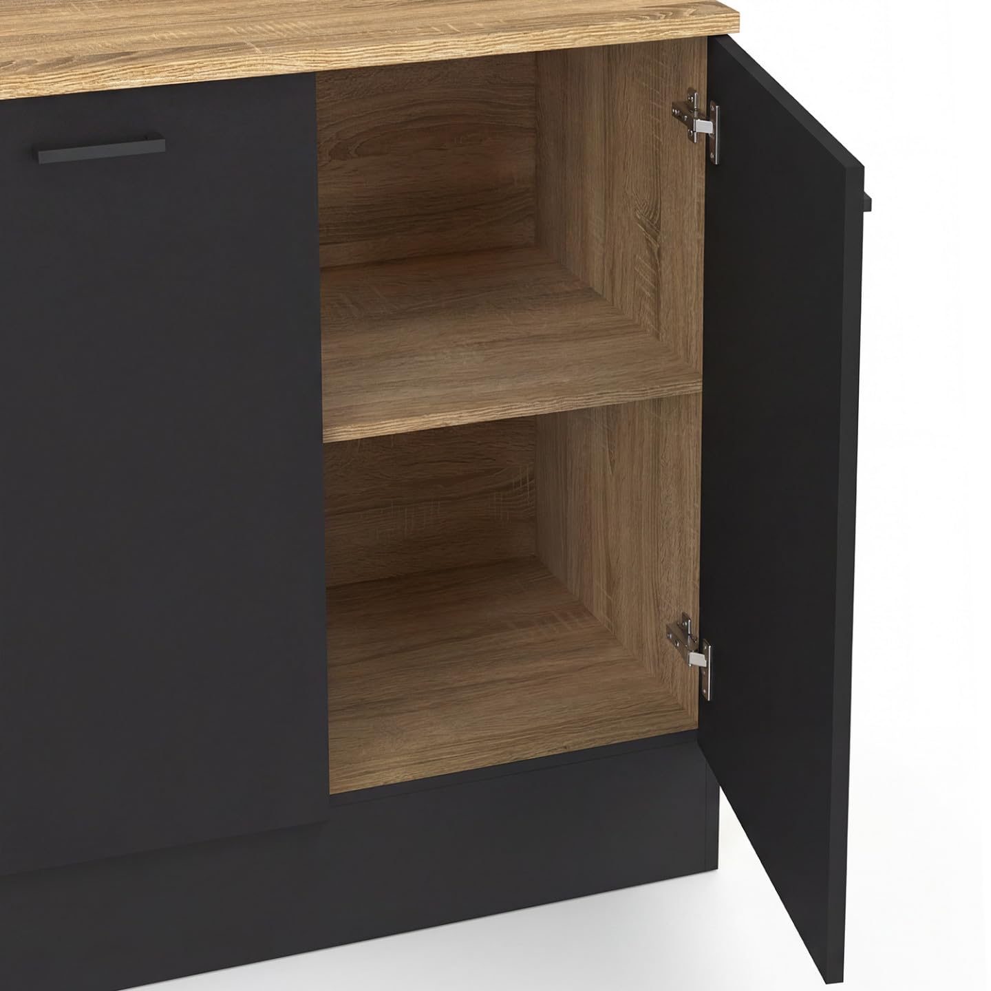 IDMarket - Meuble Bas de Cuisine 80 cm STIL appoint 2 Portes Bois et Noir