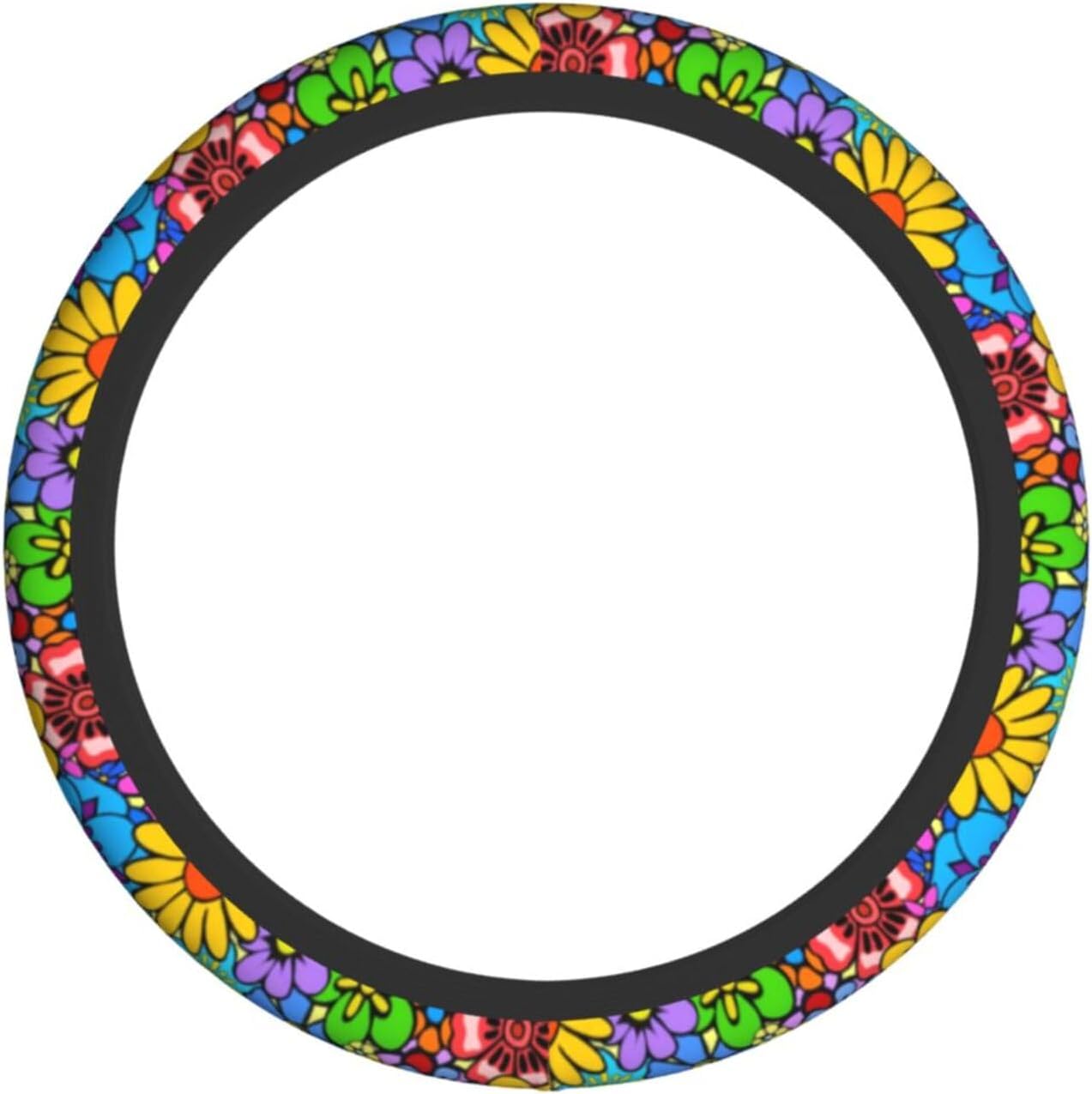Hippie Flower Steering Wheel Cover Car Accessories Cute for Women Girls Girly Universal 15 Inch Neoprene Auto Interior Decor Anti Slip Car Truck Protector - Image 2