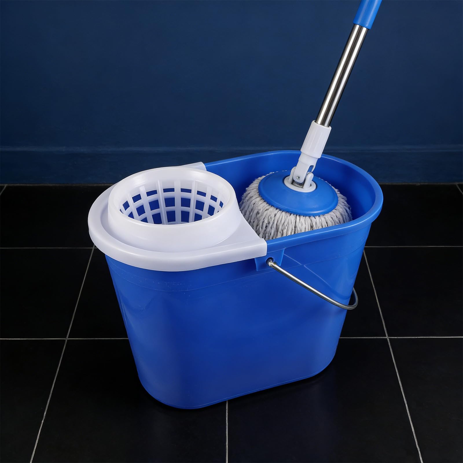 Cubo Integrado Escurridor Fregona de Plástico con y Azul Asa