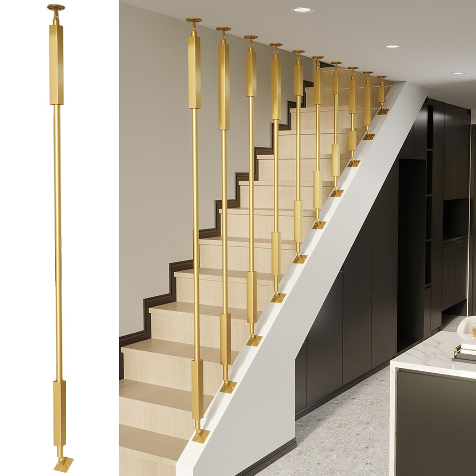 Gyeqxkt Gold 1Pack Customizable Metal Baluster Spindle Post With Swivel Bracket For Slope Staircase Interior And Attic Guardrail In Residential Decoration Remodeling