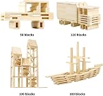 200 Pieces Wooden Construction Building Blocks Set for Kids-Building Planks Set for Boys and Girls
